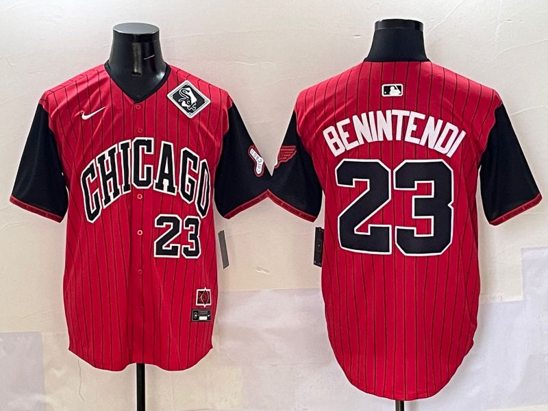 Men Chicago White Sox #23 Benintendi Red Stripe Joint Name Nike 2025 MLB Jersey style 24